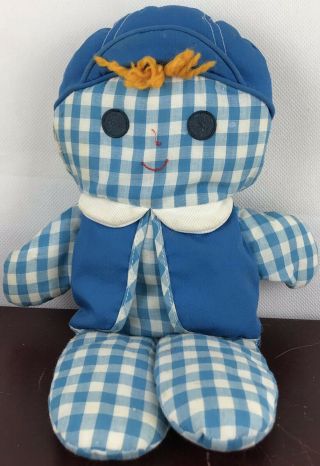 1977 Vintage Cholly Doll Dolly 419 Fisher Price Blue Rattle Crib Gingham