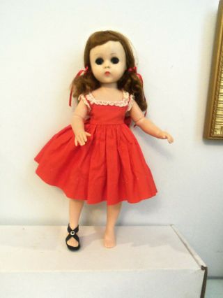 Vintage Madame Alexander Lissy Doll Reddish Brown Hair W/ Braids Red Dress