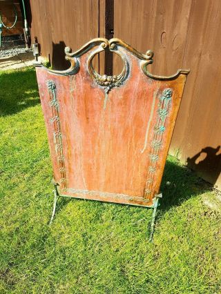 Antique Late 19thc Arts And Crafts Copper Fire Screen