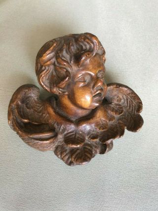 Vintage Antique Wood Wooden Hand Carved Angel Cherub Busts