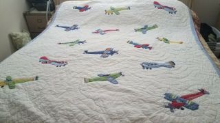 Pottery Barn Kids Antique Airplanes Cotton Quilt Sham Sheets Set Twin Guc