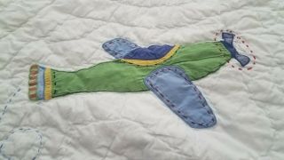 Pottery Barn Kids Antique Airplanes Cotton Quilt Sham Sheets Set TWIN GUC 2
