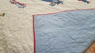 Pottery Barn Kids Antique Airplanes Cotton Quilt Sham Sheets Set TWIN GUC 3