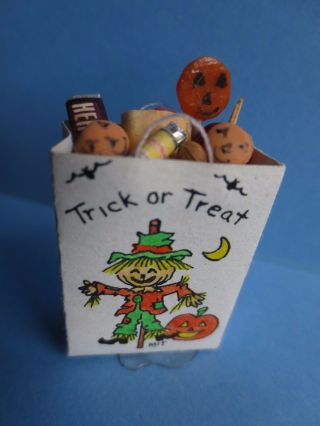 Miniature Dollhouse Artisan Halloween Trick Or Treat Bag Candy 1/12 Ooak