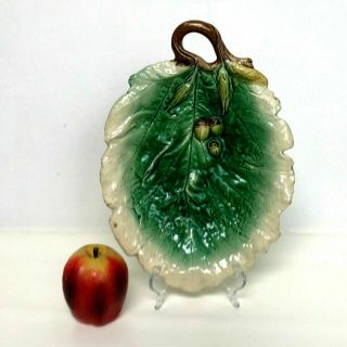 Antique Majolica Oak Leaf & Acorn Dish Platter 12 "