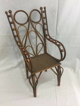 Great Orig.  Antique Victorian Doll Rattan Arm Chair 15 1/4 " Tall X 8 1/2 " Wide