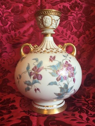Huge 11” Antique Royal Worcester Porcelain Hand Painted 1109 Vase 19thc