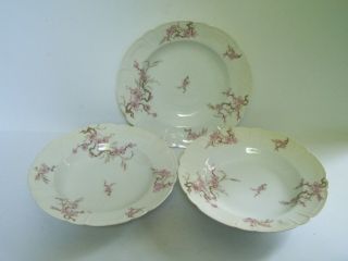 Antique Haviland Pink Floral Soup Bowls Set Of 3 Mark V And I