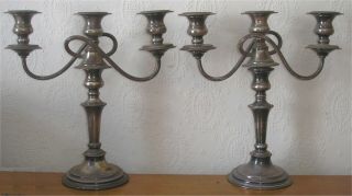19th Cent Silver On Copper Each 12 " Tall X 3 Light Candelabra