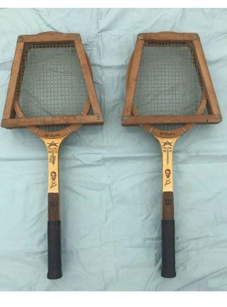 Two Antique Wilson Autograph Jack Kramer Tennis Racquets And Press