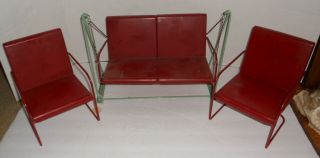 Vintage Red Porch Double Metal Swing & 2 Chairs Set Doll Furniture Amsco Style