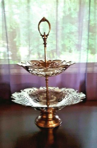 Vintage 2 Tier Serving Tray Silver Plate International Silver Co