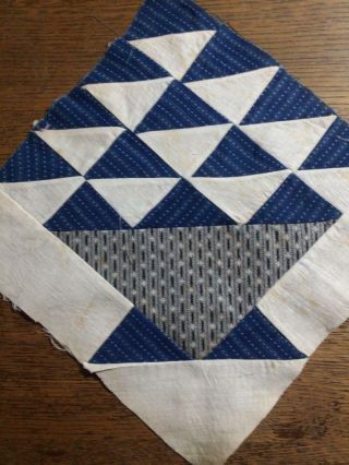 Antique Basket Quilt Block 19thc Indigo Blue Dot Fabric 9.  5 " X 10 "