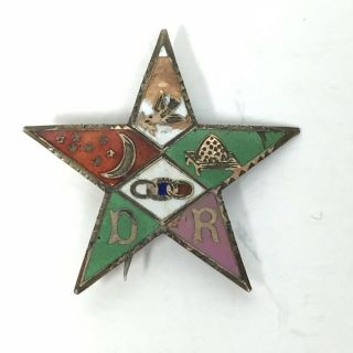 Antique Daughters Of Rebekah 5 Pointed Star Enamel Odd Fellows Pin Dove Beehive