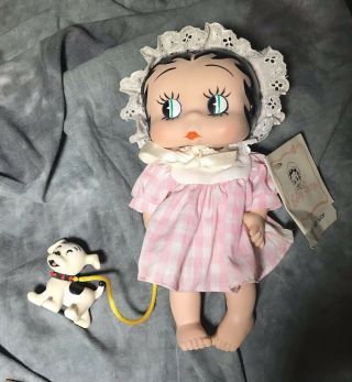 Vintage 1987 Betty Boop Baby Boop 8” Doll Gingham Dress Tag Dog Pudgy