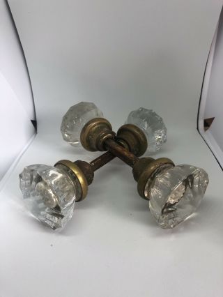 Vintage Crystal Glass And Brass Door Knobs & Shank / Spindle - 2