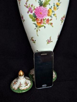 ANTIQUE DRESDEN PORCELAIN GERMANY TALL HAND PAINTED HANDLED LIDDED VASE 1900 ' s 8
