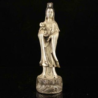 Chinese Old Handmade Copper Plating Silver Songzi Guanyin Figure Of Buddha E01d