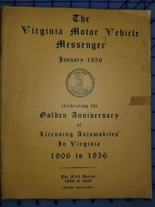 1956 January Virginia Motor Vehicle Messenger 1906 License Plate Antique Vehicle