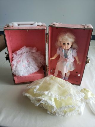 1986 Vintage Vogue Ginny Doll With 3 Outfits And Pink Trunk Tote