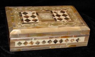 Large Antique Victorian Mother Of Pearl Jewelry Box7 1/4 " X 4 3/4 " X 2 1/4 "