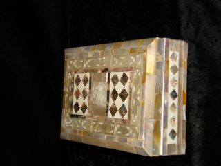 LARGE ANTIQUE VICTORIAN MOTHER OF PEARL JEWELRY BOX7 1/4 