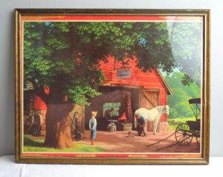 Paul Detlefsen Horse And Buggy Days Print Framed 11 X 14 Blacksmith Shop Vintage