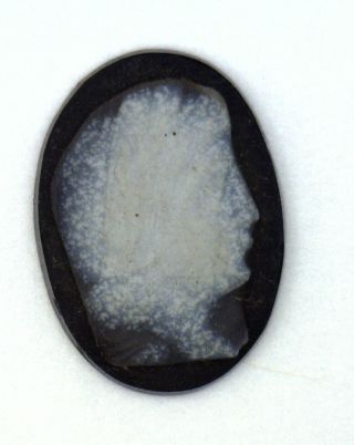 Antique Black & White Onyx Oval Cameo Stone Facing Right 13.  5 Mm X 10 Mm N650