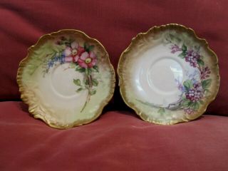 Two Antique C.  1896 Nautilus Scottish Porcelain Saucers Flower Designs