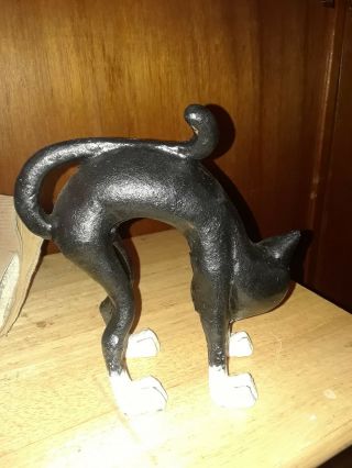 ANTIQUE ARCHED BACK BLACK CAT CAST IRON DOORSTOP HALLOWEEN CAT 3