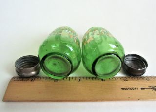 PAIR Antique JEFFERSON Victorian GREEN OPTIC RIB Art Glass EAPG Salt Shaker SET 4