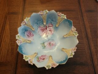 Antique Rs Prussia Lily Mold With Floral Pattern 10 1/2 " Bowl - Red Mark