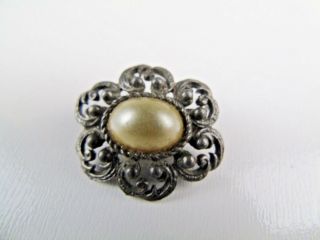 Antique Silver White Metal Pearl Set Victorian Style Ladies Costume Brooch