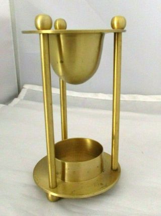 Solid Brass Tea Light Candle Bowl Oil Warmer Holder Stand 5” Tall