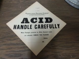 Antique Vintage Paper Sign Pennsylvania Railroad Co Acid