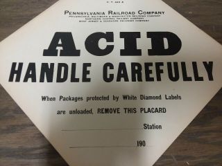 Antique Vintage Paper Sign Pennsylvania Railroad Co Acid 3