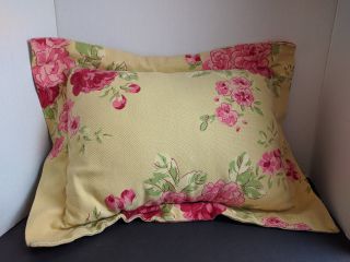 Vintage Laura Ashley Throw Pillow Floral Yellow W/red & Pink Roses 11 " X 15 "
