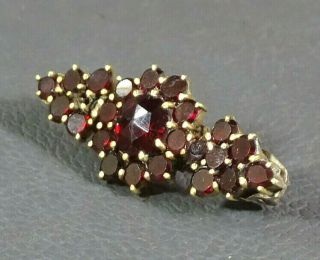 Antique Victorian Bohemian Ruby Red Garnet Gold - Pl.  Flower Bar Brooch Pin Jewelry