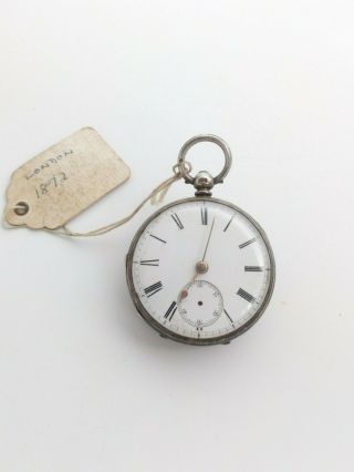 Antique Hallmarked Solid Silver Pocket Watch 1872