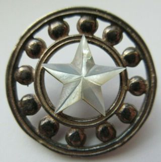 Spectacular Antique Vtg Sterling Silver Metal Button Carved Mop Shell Star (t)