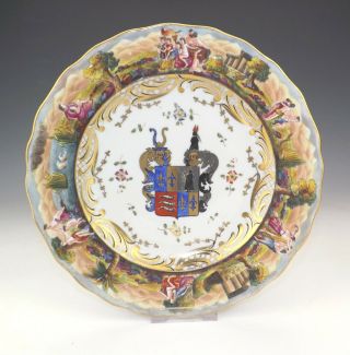 Antique Naples Italian Porcelain - Hand Painted Doccia Crested Plate - Unusual