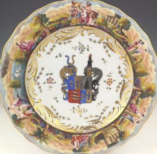 Antique Naples Italian Porcelain - Hand Painted Doccia Crested Plate - Unusual 2