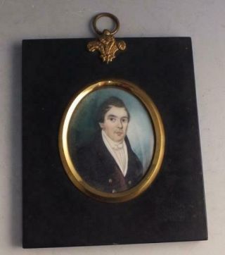 Antique 19th Century Miniature Portrait Painting Of A Gentleman