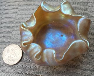 Small 2” L C T Tiffany Favrile Art Glass Scalloped Bowl Auth Antique