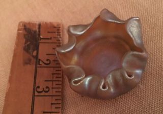 Small 2” L C T Tiffany Favrile Art Glass Scalloped Bowl auth Antique 2