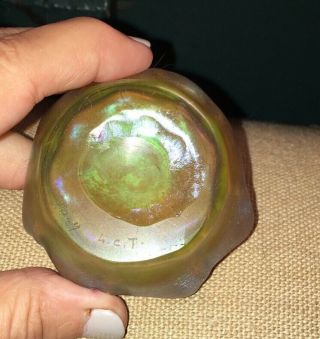 Small 2” L C T Tiffany Favrile Art Glass Scalloped Bowl auth Antique 3