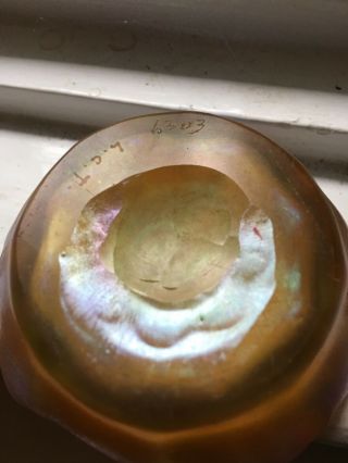 Small 2” L C T Tiffany Favrile Art Glass Scalloped Bowl auth Antique 5