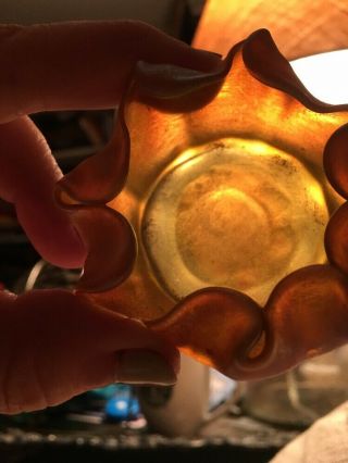 Small 2” L C T Tiffany Favrile Art Glass Scalloped Bowl auth Antique 6
