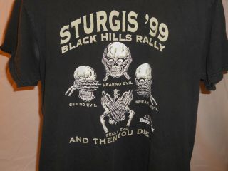 Vintage 1999 Sturgis Motorcycle Rally Skeletons Easy Riders T Shirt,  Size Large