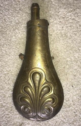 Antique Civil War Era? Large Embossed Brass Scallop Shell Powder Flask